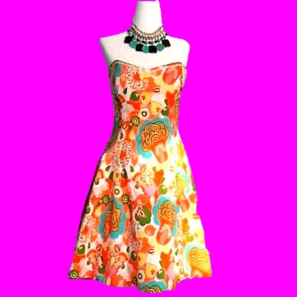 shoshanna Colorful Vintage Party Dress, 2 - Picture 4 of 7